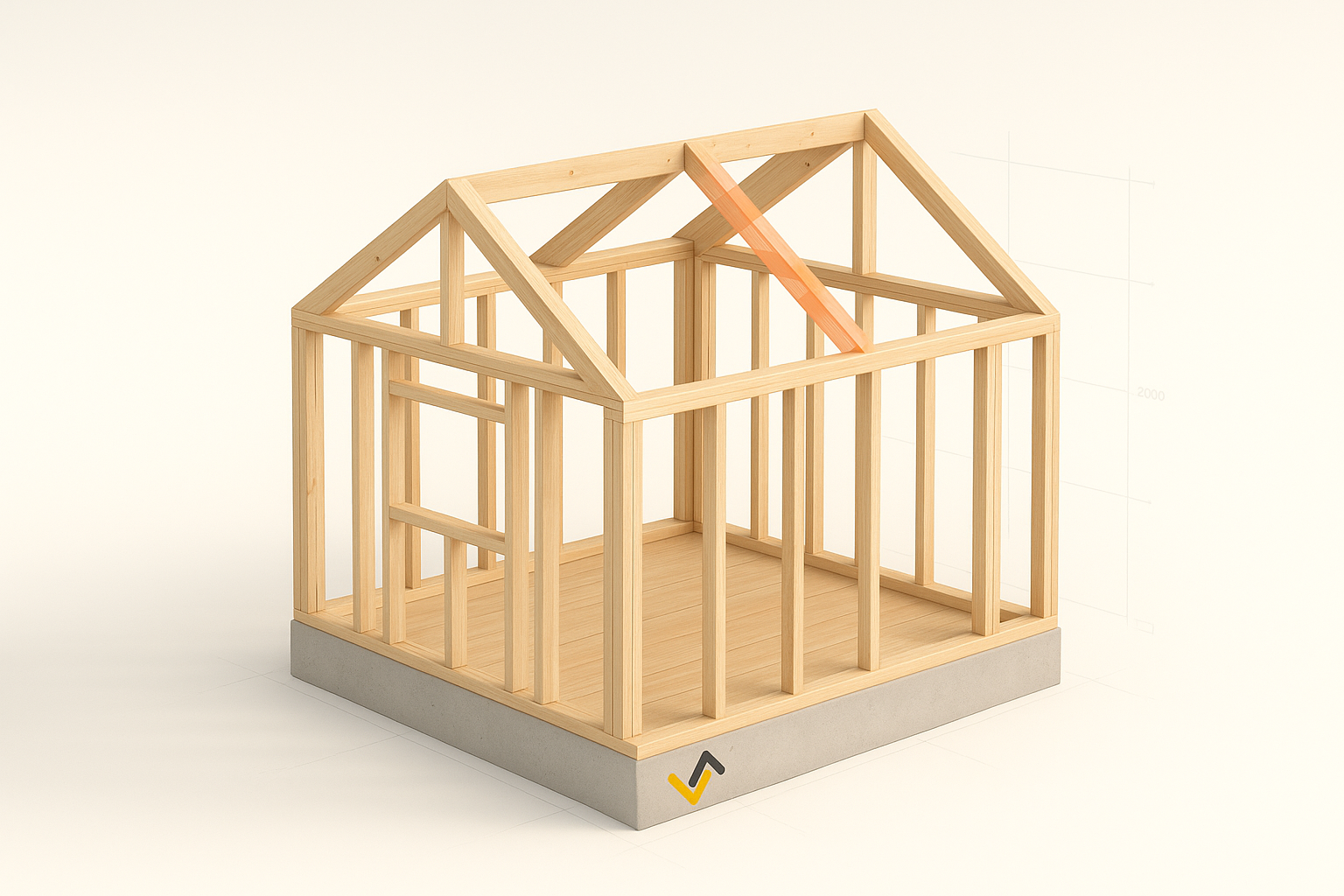 Timber-frame 3D tool interface by FrameVerk showing a digital house model